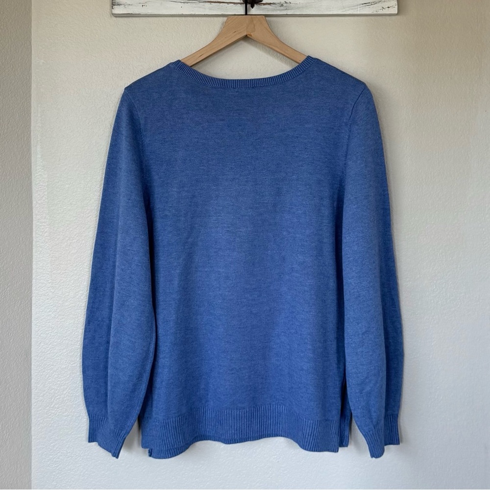 TALBOTS L French Bulldog Crewneck Pullover Sweater Frenchie Parisian French Blue - Picture 4 of 11